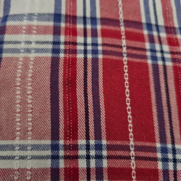 Alfred Dunner Red Plaid Rhinestone Accent Button Front 3/4 Sleeve Blouse Size 16 - Picture 6 of 13